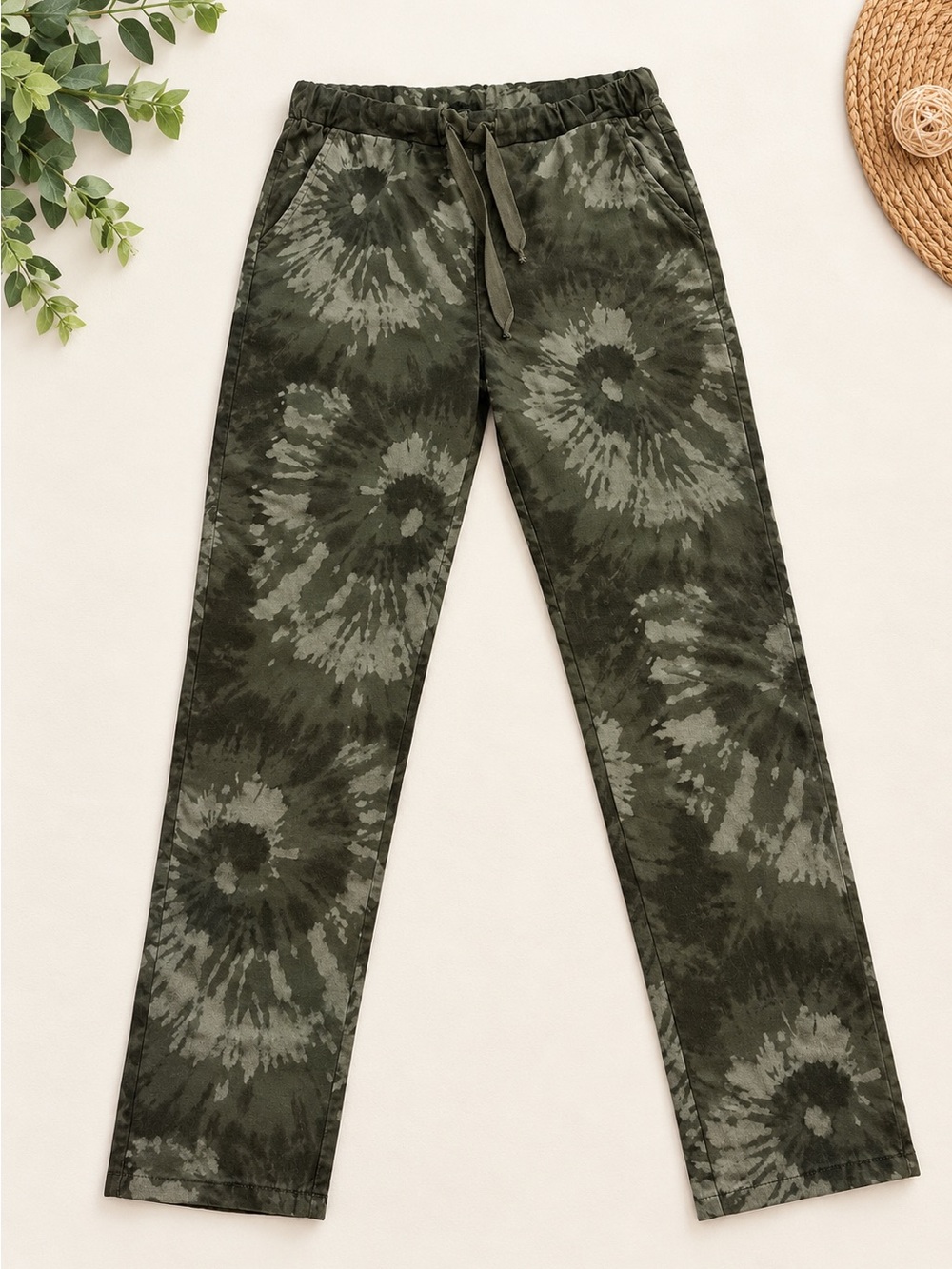 Men's Tie-Dye Drawstring Pants - Olive Green